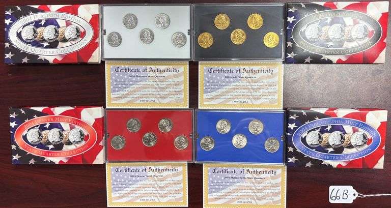 2004 STATE QUARTER COLLECTION, GOLD, PLATINUM, DENVER MINT AND PHILADELPHIA MINT - ALL WITH COAS image