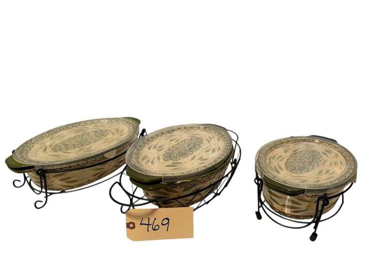 TEMP-TATIONS OLD WORLD CASSEROLE DISHES, SET OF 3 WITH BOTH CERAMIC AND PLASTIC LIDS: 1.5 QT, 2.0 QT, 2.5 QT image