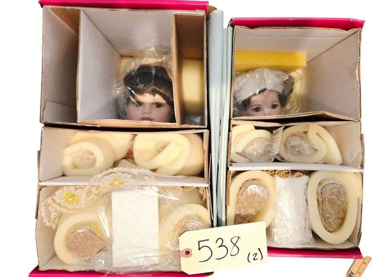 2 MARIE OSMOND PORCELAIN DOLLS - “CRYSTAL” APPROX. 12” SITTING HEIGHT, “OLIVE MAY 50TH ANNIVERSARY” APPROX. 14” SITTING HEIGHT image