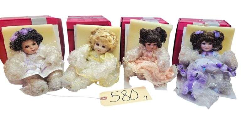 4 PORCELAIN MARIE OSMOND TINY TOT DOLLS: “BABY ANNETTE”, “DAISYETTE FAIRY TOT”, “RENEE”, “BRIANNA” image