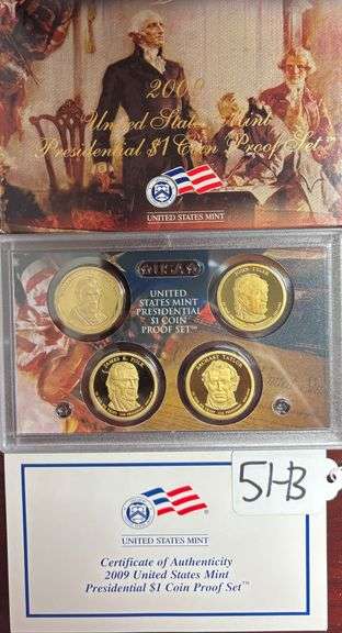 2009 UNITED STATES MINT PRESIDENTIAL $1 COIN PROOF SET IN BOX WITH COA - MONROE, HARRISON, TYLER, POLK, TAYLOR image