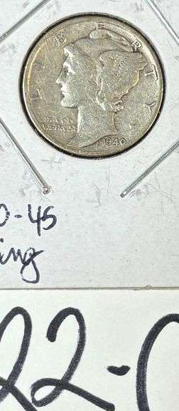 1940 UNITED STATES SILVER MERCURY DIME, MARKED XF-40-45 ON HOLDER image