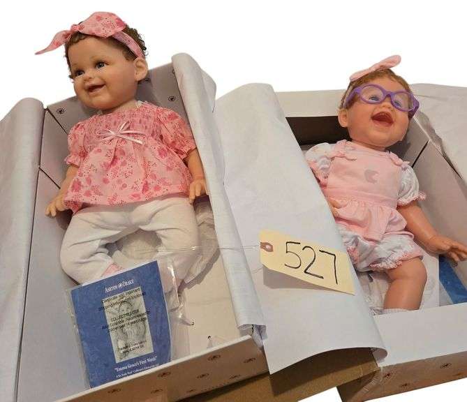 2 APPROX. 18” TALL ASHTON-DRAKE BABY DOLLS: “EMMA GRACE’S FIRST WORDS”, “LOVE AT FIRST SIGHT” IN ORIGINAL BOXES image
