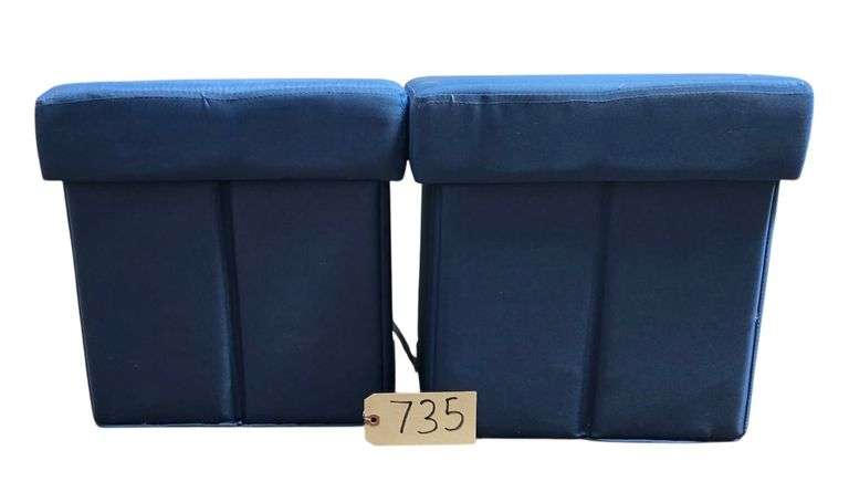 2 BLUE FABRIC FOOTSTOOLS W/ STORAGE INSIDE image