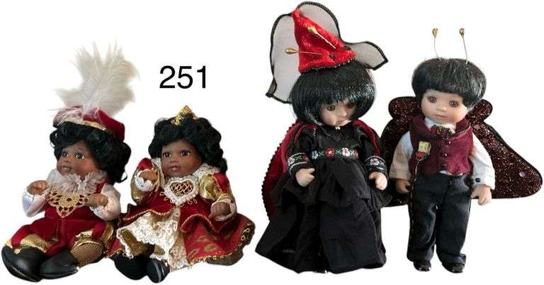 4 MARIE OSMOND TINY TOT PORCELAIN DOLLS: "LADY BUG", "COUNT COCKY COCKROACH", "KING & QUEEN OF HEARTS" image