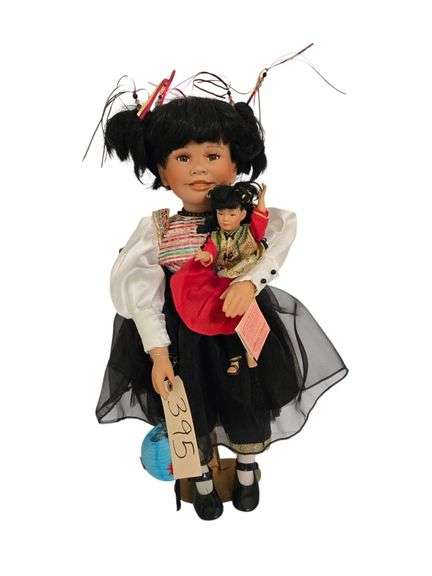 PARADISE GALLERIES PORCELAIN DOLL #865 APPROX. 23.5” TALL W/ METAL STAND image