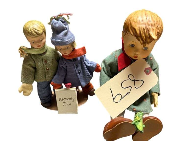 2 HUMMEL GOEBEL FIGURINES: FRIEND OR FOE - GRASSHOPPER ON SHOE, HEAVENLY TRIO image