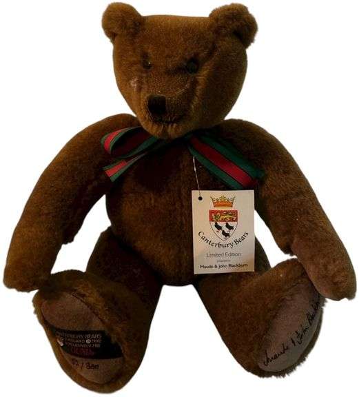 LIMITED EDITION GUND CANTERBURY BEAR NUMBERED 52/300 - ORIGINAL HANG TAG PLUS MAUDE & JOHN BLACKBURN EMBROIDERED ON FOOT image