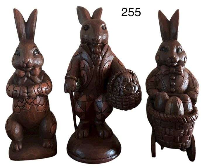 3 JIM SHORE RABBIT/EASTER THEME FIGURINES: "FIRST TASTE OF SPRING", "GATHER SWEET SURPRISES", "YUMMY BUNNY" image