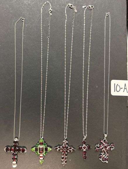 5 STERLING 925 SILVER NECKLACES & PENDANTS W/ RUBY TYPE AND OTHER STONES - 1.31 TROY OZ AND 40.92 GRAMS TOTAL INCLUDING STONES image