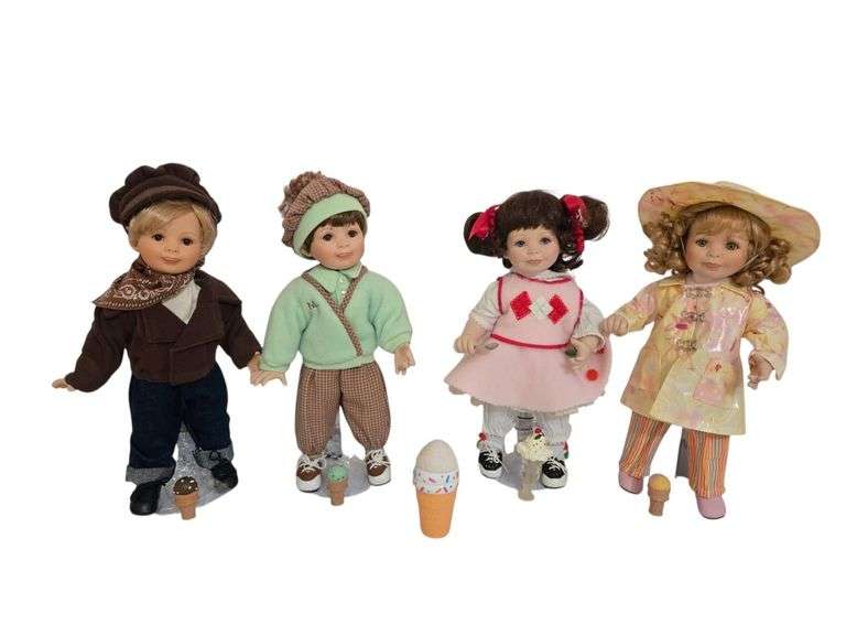 4 MARIE OSMOND ICE CREAM DOLLS APPROX. 13” TALL W/ METAL STANDS: #0271, #0070, #0093, #0359 image