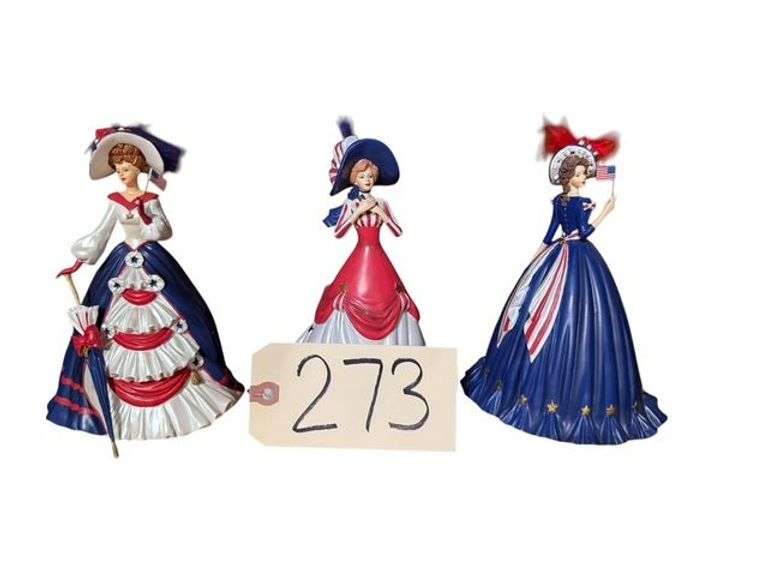 THOMAS KINKADE NUMBERED FREEDOM IN FASHION FIGURINES (3) - 1. THE STAR SPANGLED BANNER! OH LONG MAY IT WAVE #0445 - 2. THE LAND OF THE FREE... THE HOME OF THE BRAVE #0569M - 3. DOES THE STAR SPANGLED BANNER YET WAVE #1412A image