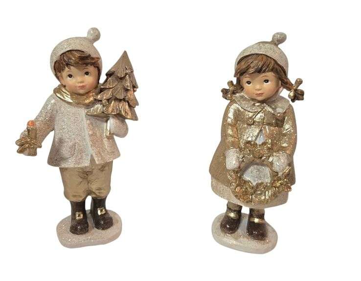 BOY AND GIRL CHRISTMAS FIGURINES image
