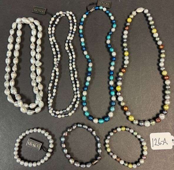 AT LEAST 2 HONORA CULTURED PEARL/FRESHWATER PEARL NECKLACES PAIR, 2 OTHERS, AND 3 BRACELETS - SOME W/ 925 STERLING CLASPS image