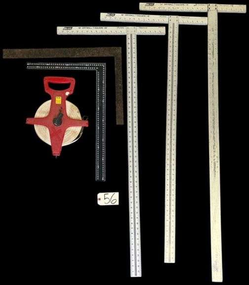 54 INCH DRYWALL T-SQUARE 1/8 INCH, 2 - 48 INCH DRYWALL T-SQUARES, 2 CARPENTER SQUARES, 300 FT TAPE image