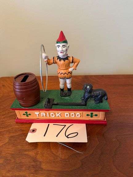 "TRICK DOG" CAST IRON MECHANICAL COIN BANK image
