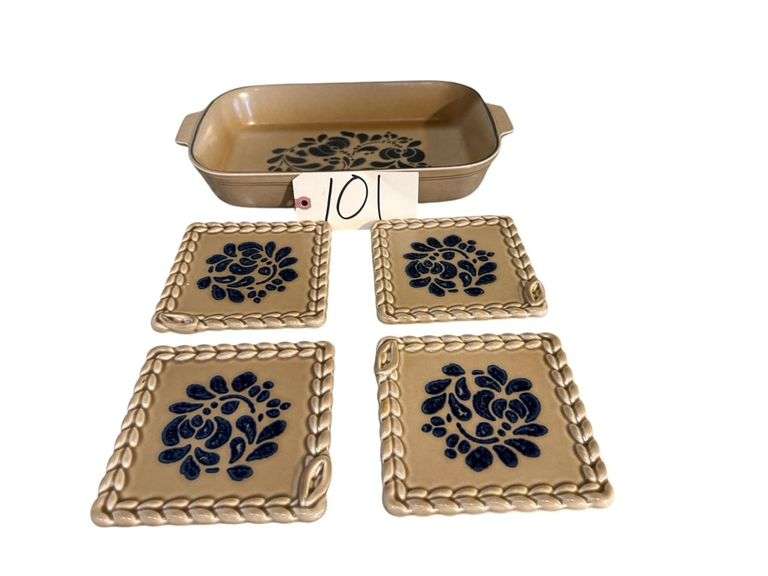 4 PFALTZGRAFF YORKTOWNE STONEWARE TRIVETS, PFALTZGRAFF YORKTOWNE STONEWARE 9” X 13” BAKING DISH image