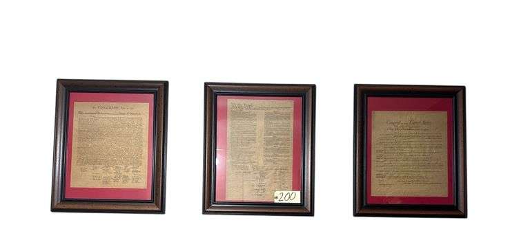 SET OF 3 FRAMED REPRODUCTION PRINTS: THE DECLARATION OF INDEPENDENCE, THE PREAMBLE TO THE CONSTITUTION ("WE THE PEOPLE"), AND FULL UNITED STATES CONSTITUTION image