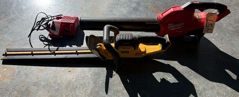 MILWAUKEE ELECTRIC BLOWER WITH BATTERY CHARGER, NO BATTERY - DEWALT 20V MAX HEDGE TRIMMER 22 INCH, NO BATTERY image