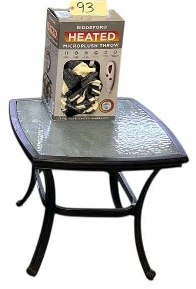 METAL AND GLASS SIDE TABLE, HEATED MICROPLUSH THROW image