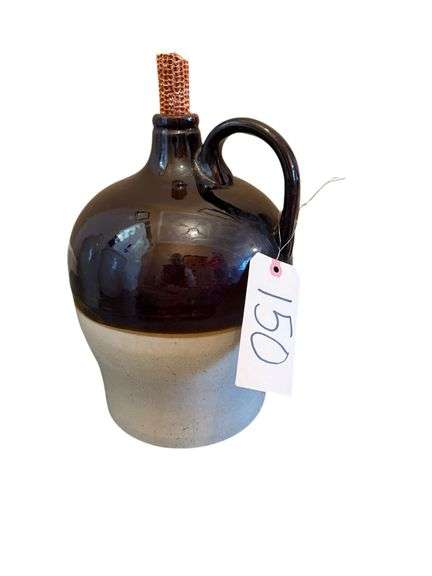 VINTAGE BROWN OVER TAN CROCK WHISKEY JUG image