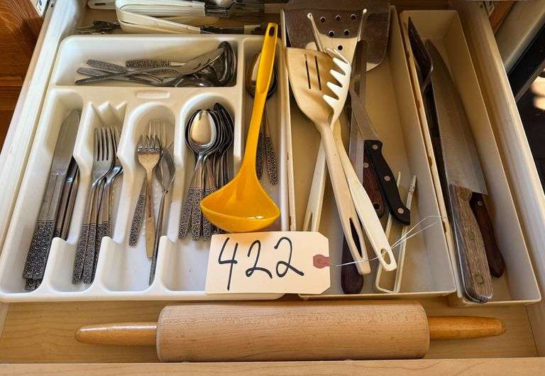 PLACEMATS, FLASHLIGHTS, NAPKIN HOLDER, EVERYDAY SILVERWARE, KNIVES AND ROLLING PIN image