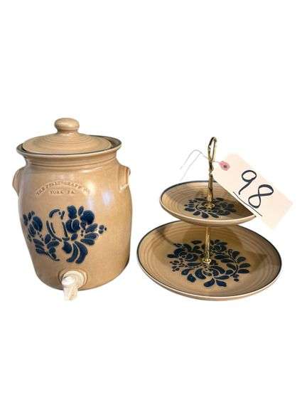 PFALTZGRAFF YORKTOWNE 1-GALLON STONEWARE BEVERAGE DISPENSER WITH LID, PHALTZGRAFF YORKTOWNE 2-TIER TIDBIT TRAY image