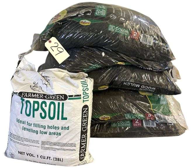 5 BAGS OF VIGORO PREMIUM BLACK MULCH 2.0 CU. FT./BAG, PARTIAL BAG OF TOPSOIL image