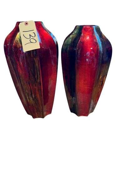 2 RED POTTERY VASES APPROX. 18.25” TALL image