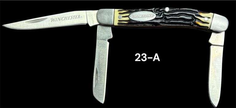 WINCHESTER 3 BLADE POCKET KNIFE, STAG HANDLE, NEVER SHARPENED image