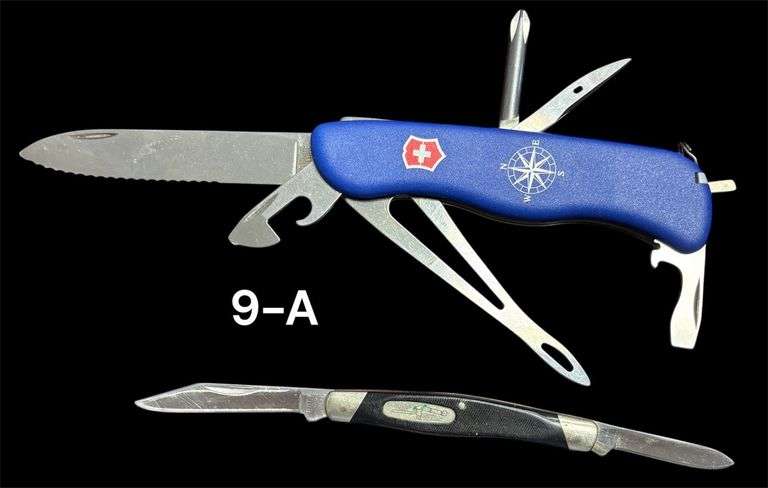 SMALL BUCK POCKET KNIFE W/ 2 BLADES, LARGER SWISS ARMY TYPE KNIFE, VICTORINOX, SWITZERLAND image