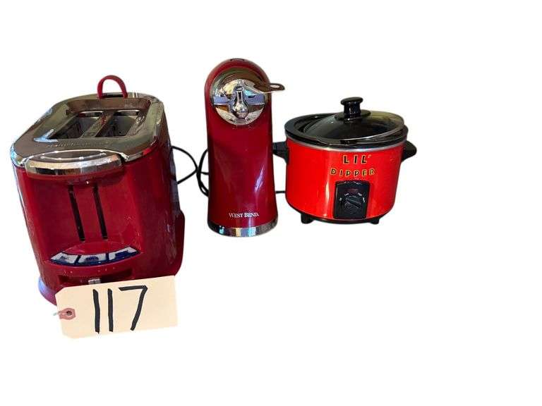 SALTON TACO BELL LIL’ DIPPER SLOW COOKER, WEST BEND CAN OPENER, HAMILTON BEACH TOASTER, MYMINI WAFFLE MAKER, CUISINART SMART STICK, THE PAMPERED CHEF CHEESE GRATER image