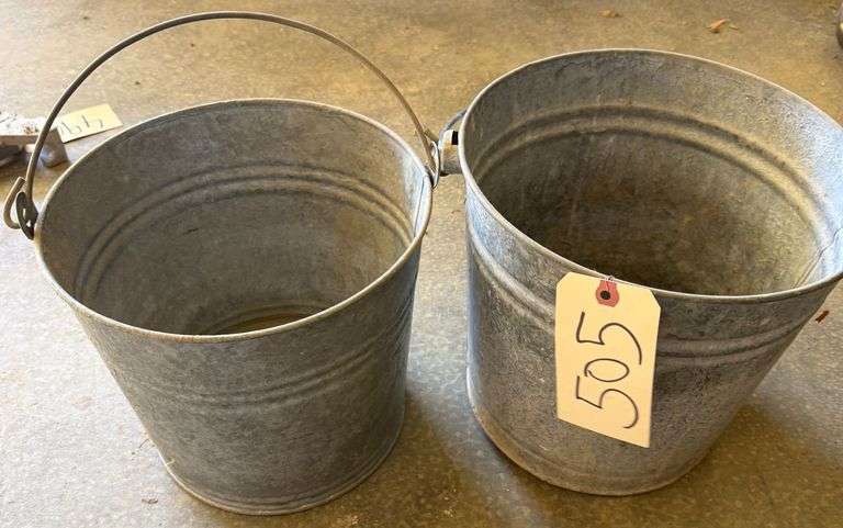 2 VINTAGE GALVANIZED METAL BUCKETS image