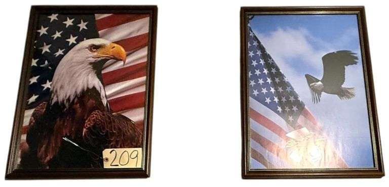2 USA FLAG EAGLE PRINTS APPROX. 19.75” X 15.75” VIEWING AREA image