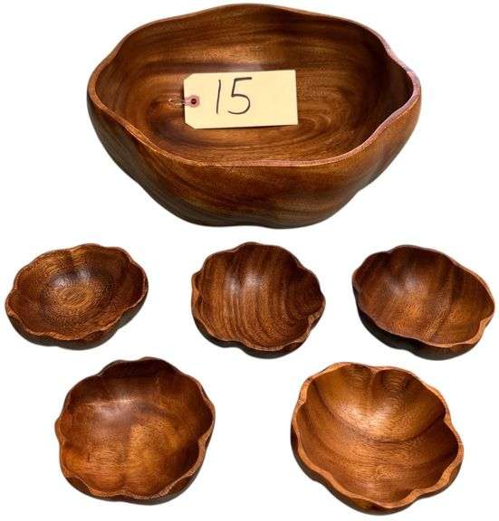 MONKEYWOOD LARGE SALAD BOWL WITH 5 SMALLER BOWLS - MADE IN PHILIPPINES image