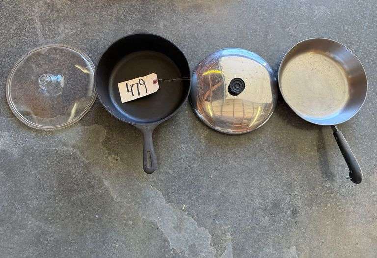 REVERE WARE SKILLET WITH LID AND 10 1/2 INCH CHICKEN FRYER IRON SKILLET WITH LID image