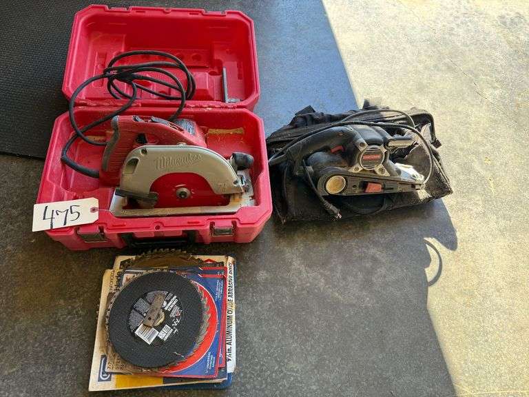 CRAFTSMAN 3" X 21" BELT SANDER, ELECTRIC AND MILWAUKEE 7 1/4 INCH CIRCULAR SAW, ELECTRIC WITH BLADES image