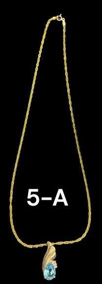 14K YELLOW GOLD NECKLACE, APPROX. 18" W/ PEAR SHAPED BLUE TOPAZ STONE IN 14K PENDANT - 6.34 GRAMS INCLUDING STONE image