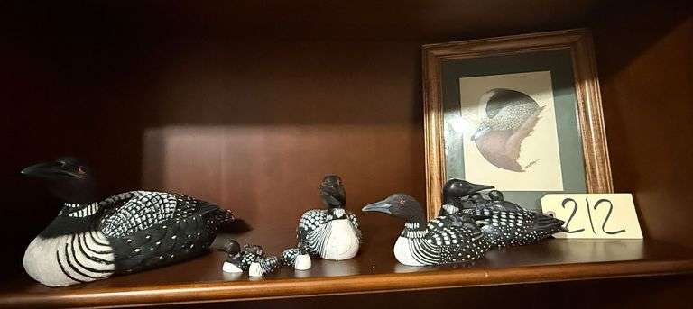 4 LOON DECOYS (1 AS-IS), DUCK PRINT, 3 SMALLER LOON DISPLAYS image