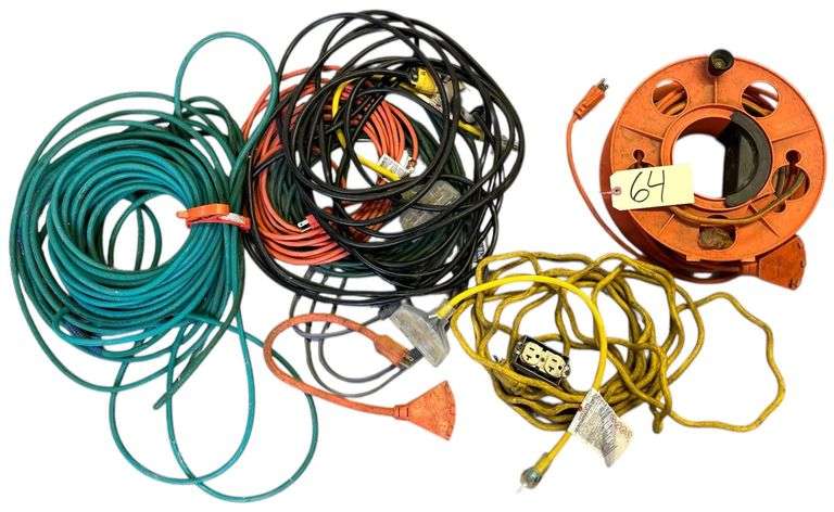 ASSORTMENT OF EXTENSION CORDS, 2 EXTENSIONS WITH 3 PLUGS image