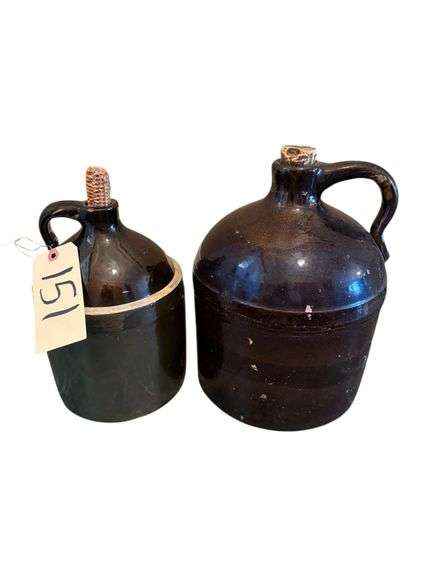 2 VINTAGE BROWN CROCK JUGS image