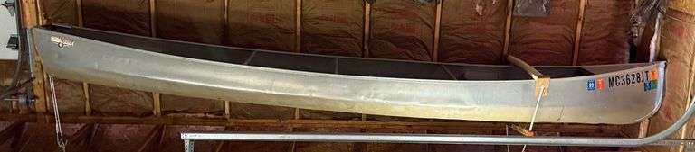 ALUMINUM FISHING BOAT, APPROXIMATELY 14 FEET LONG, WILL TAKE SMALL MOTOR image