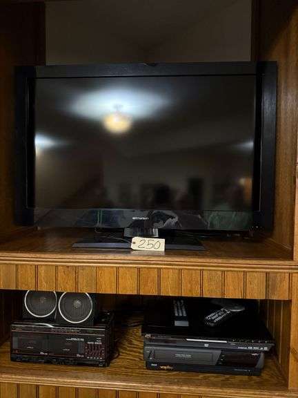 EMERSON 40” TELEVISION (WORKING), JVC DVD PLAYER, RCA VCR, LXI DUBBING CASSETTE AM/FM/STEREO image