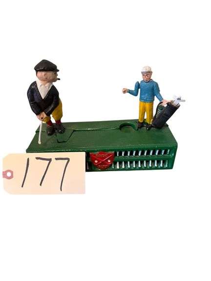 "BIRDIE PUTT" CAST IRON MECHANICAL COIN BANK image