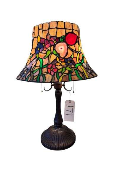 NICE HEAVY ELECTRIC LAMP W/ STAINED GLASS TIFFANY STYLE SHADE image