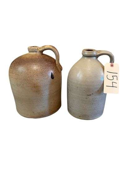 2 VINTAGE SALT GLAZE STONEWARE JUGS image