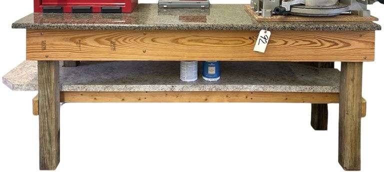 APPROX. 74 INCH LONG BY 33 BY 25 DEEP WORKSHOP TABLE - CONTENTS NOT INCLUDED image