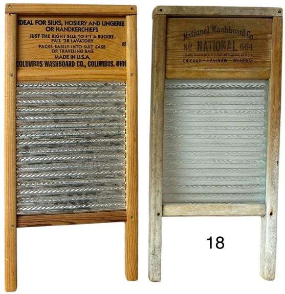 1 GLASS WASHBOARD MARKED NATIONAL WASHBOARD COMPANY NUMBER 864, 1 METAL WASHBOARD MARKED COLUMBUS COMPANY image