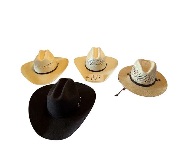 4 WESTERN STYLE COWBOY HATS: TURNER 7-1/8, TURNER BANGORA 7-3/8, STETSON WOOL 7-1/8, OTHER STETSON STRAW TYPE APPROX. 7-3/8 image
