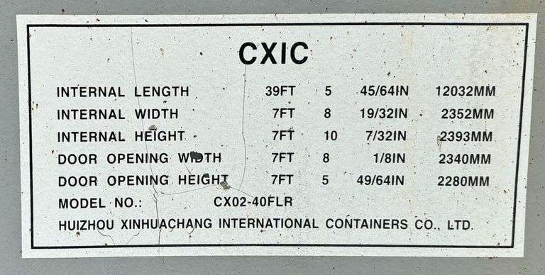 LARGE STEEL SHIPPING CONTAINER - 39’5” LONG X 7’8” WIDE X 7’10” TALL